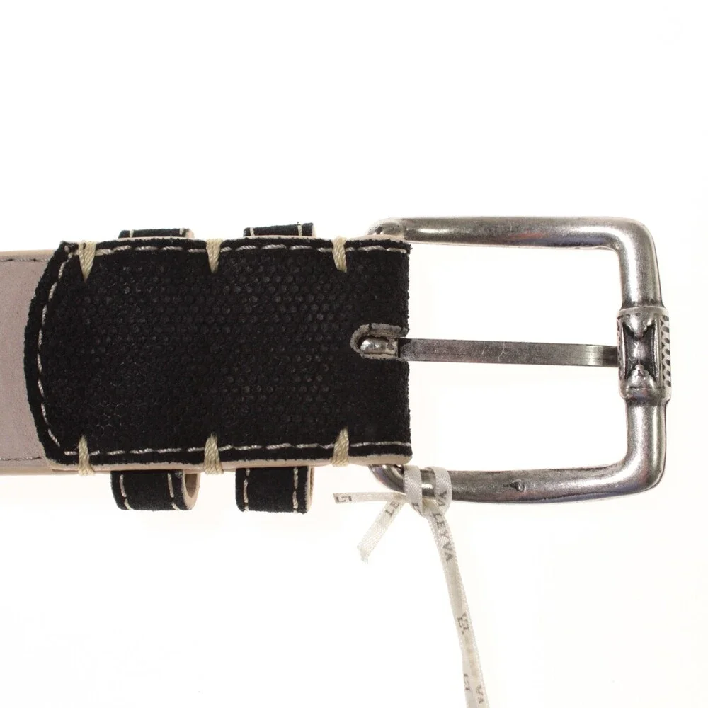 Leyva NWT Classic Belt Size 105 (US 40) in Black Canvas Leather Made in Spain